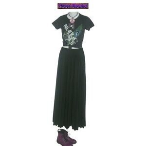 Vintage 90's Separates By R&K Black Long Pleated Skirt On Trend Street Wear 10